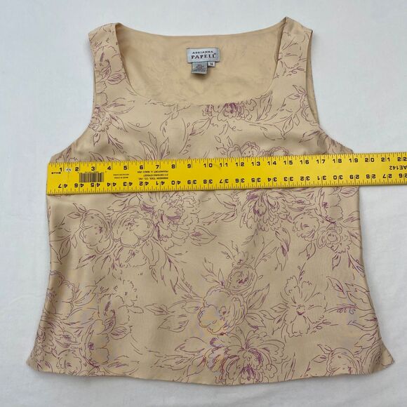 Adrianna Papell Floral Silk Blouse Top Sleeveless Lined Womens 14 Cream Career - Picture 6 of 8